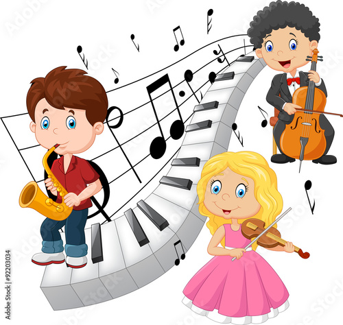 Little kids playing music with piano tone background
