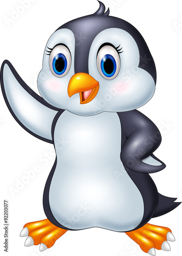 Cartoon penguin waving isolated on white background
