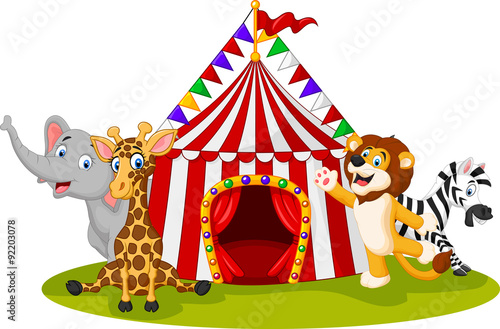 Cartoon animal circus with circus tent

