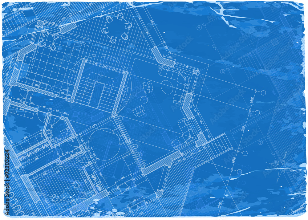 architecture blueprint - 3d house plan / vector illustration