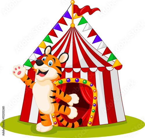 Happy tiger animal with circus tent 