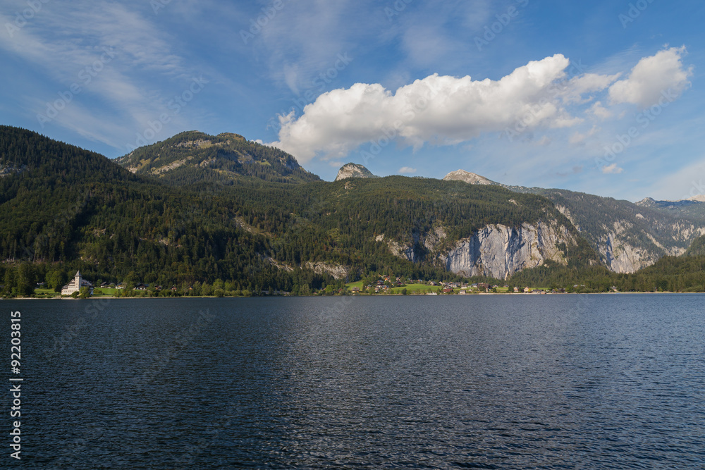 Buildings, Hills and the lake in Grundlsee, Austria