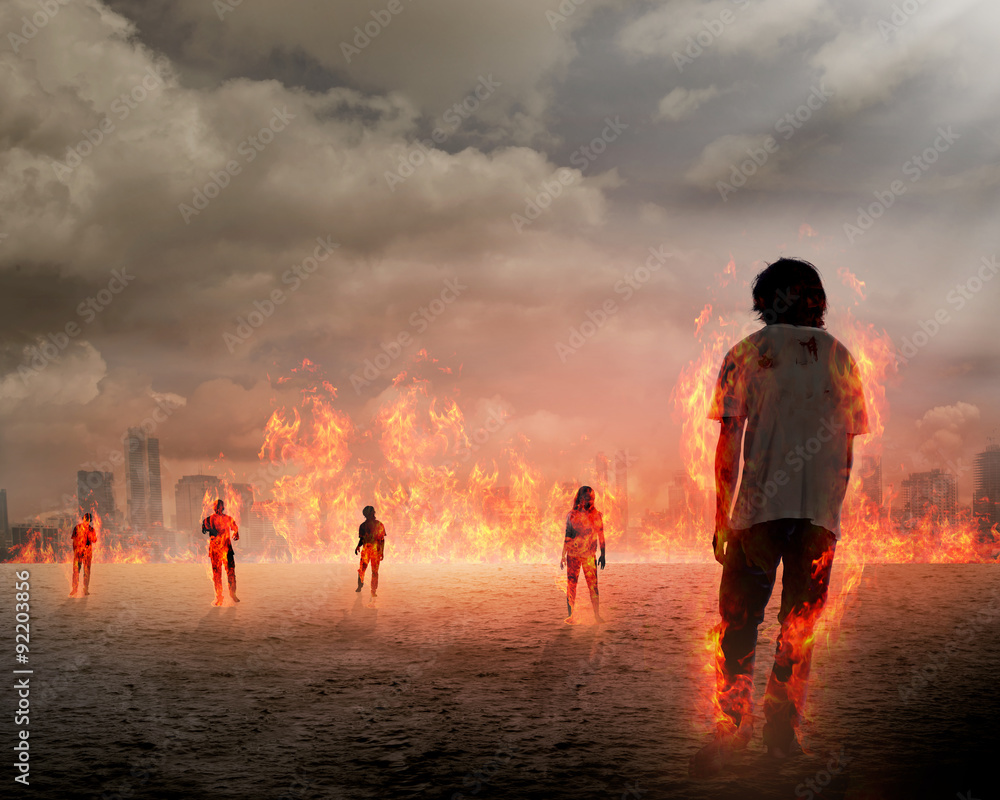 Group of zombie get burn