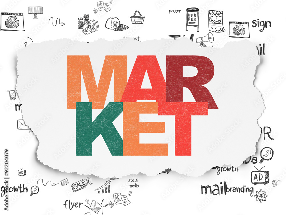 Advertising concept: Market on Torn Paper background