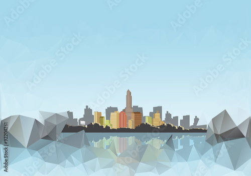 City Skyline with Abstract Reflections Background - Vector Illustration