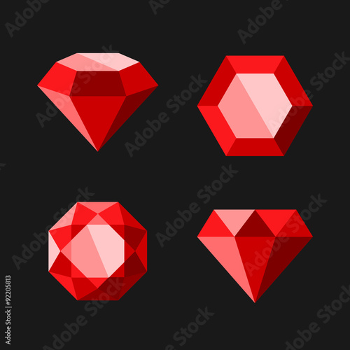 Red Diamond or Ruby Vector Icons Set