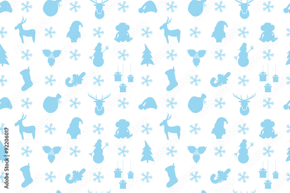 Christmas pattern with reindeer, Christmas tree, Santa Claus, mo