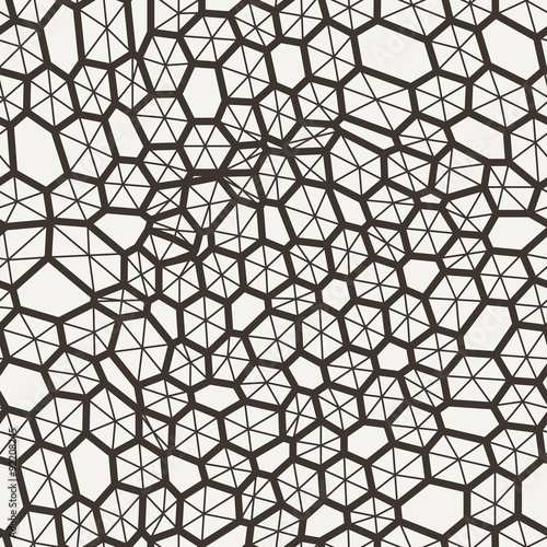 Vector seamless pattern in a grid of polygons with lines