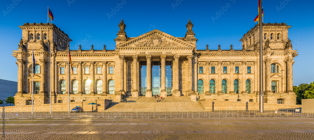 Reichstag building at sunset, Berlin, Germany