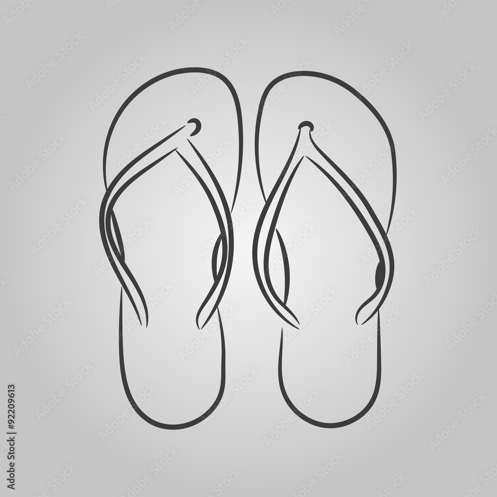 Vector icons with a simplified schematic image of beach sandals Vector icons with a simplified schematic image of beach sandals