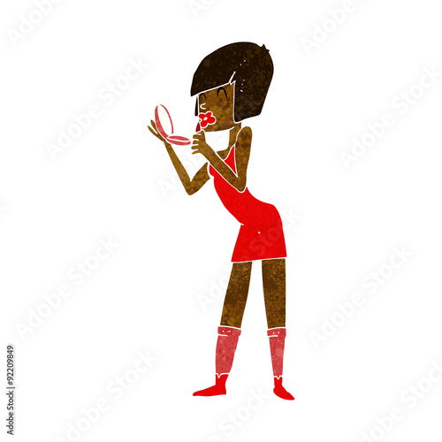 cartoon woman applying lipstick