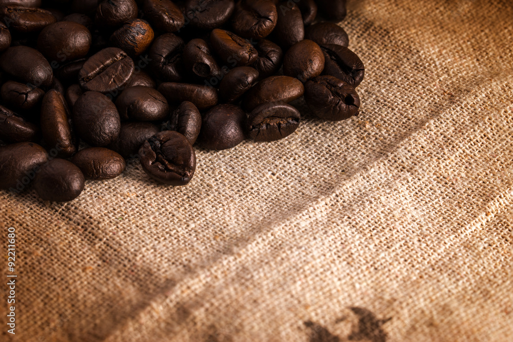 fresh coffee bean on burlap texture retro style fresh coffee bean on burlap texture retro style