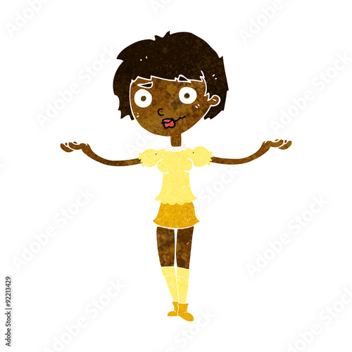 cartoon woman spreading arms