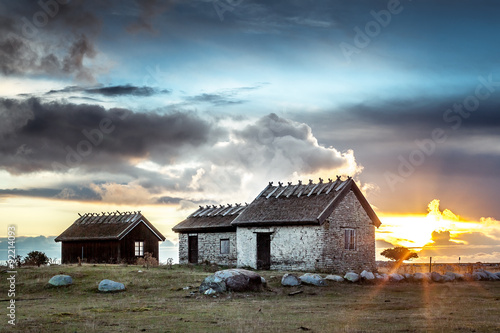 Sunrise behind the clouds and Swedish Traditional House (Ottenby is the far south of the island and it's famous for bird watching, sunrise and sunset regardless of the season)