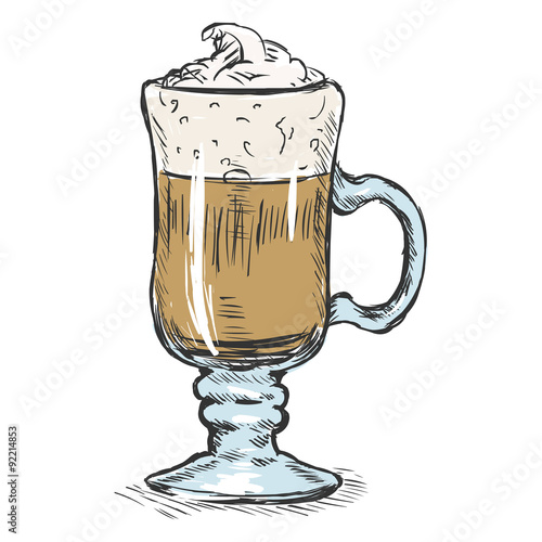 Vector Color Sketch Glass with Irish Coffee