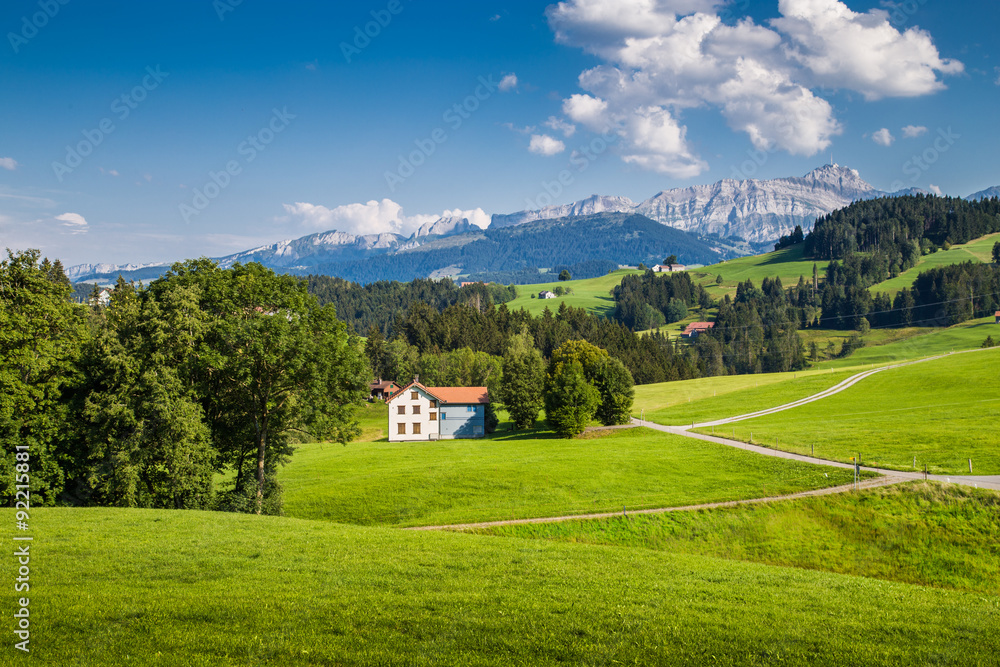 Idyllic landscape in the Alps, Appenzellerland, Switzerland