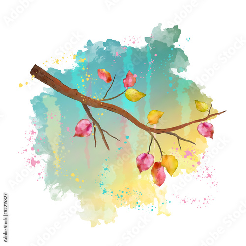 Watercolor autumn tree branch