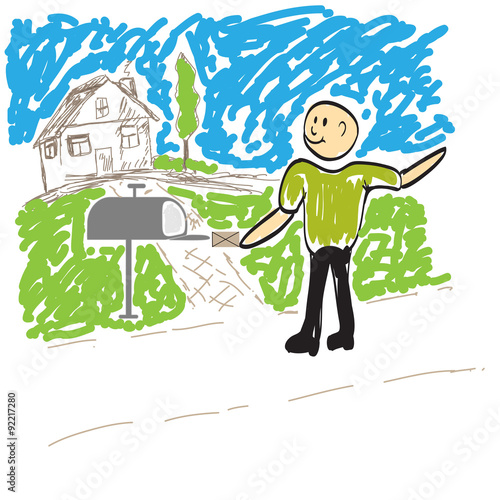 postman puts the letter in the mailbox illustration