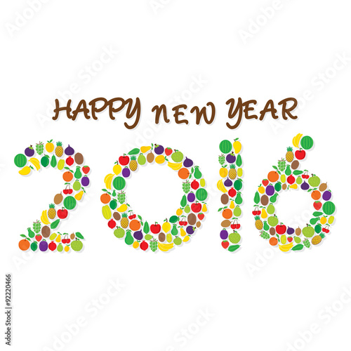 creative fruit happy new year 2016 greeting or graphics design