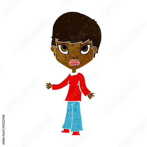 cartoon woman shrugging shoulders
