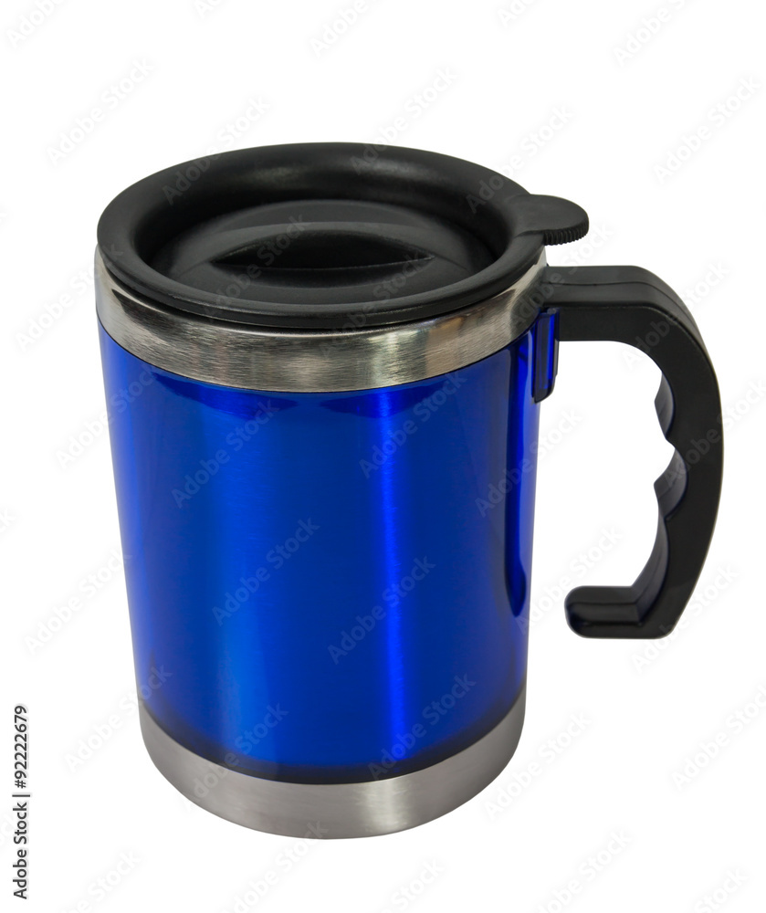 Metal blue cup, Isolated on white background. Metal blue cup, Isolated on white background.