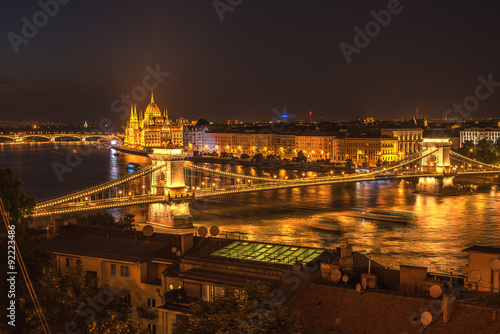 Aerial night view of Budapest  Hunhsty
