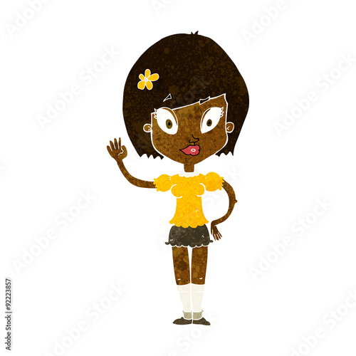 cartoon pretty girl waving