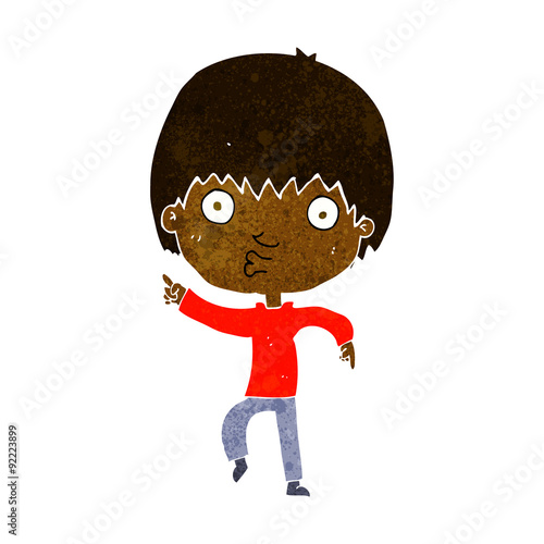 cartoon impressed boy pointing