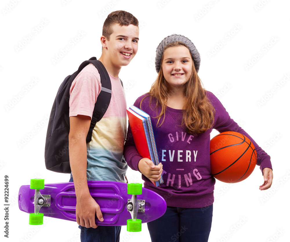 School kids smiling on white background