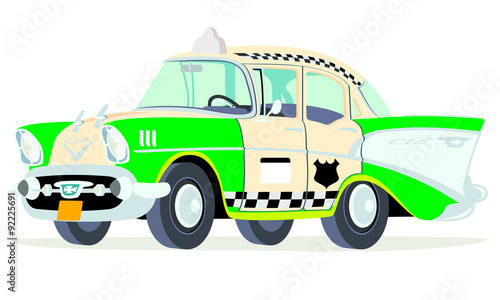 Caricatura Chevrolet BelAir 1957 taxi San Francisco vista frontal y lateral