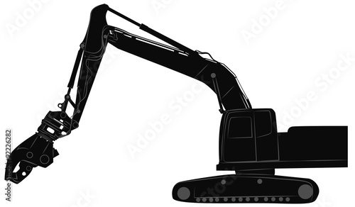 Excavator with hydraulic crusher photo