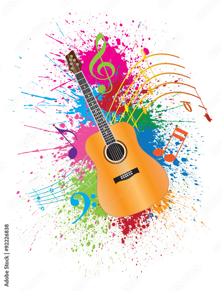 Acoustic Guitar with Paint Splatter Vector Illustration