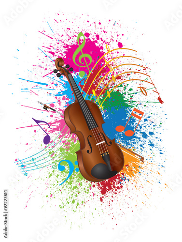 Violin with Bow Paint Splatter Vector Illustration