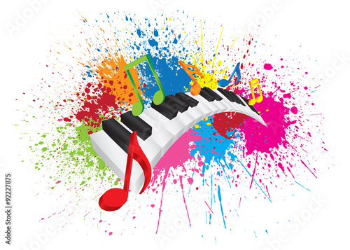Piano Wavy Keyboard Paint Splatter Abstract Vector Illustration