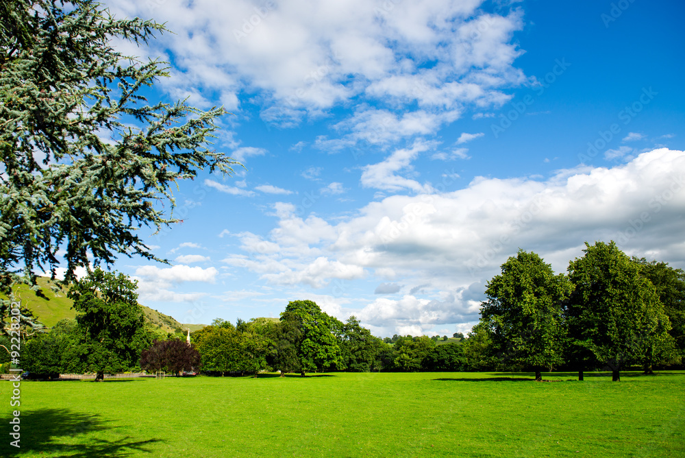 Green Meadows and Trees in Beautiful Ilam Hall in Peak District Green Meadows and Trees in Beautiful Ilam Hall in Peak District