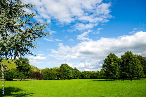 Green Meadows and Trees in Beautiful Ilam Hall in Peak District