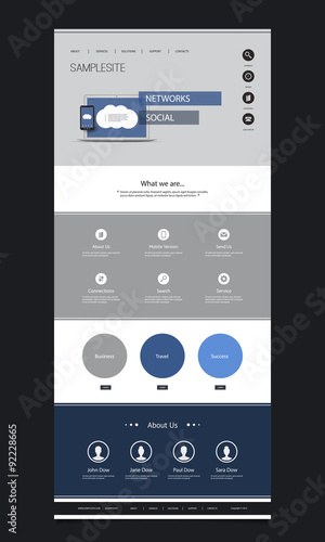 One Page Website Template with Cloud Computing and Networking Header Design