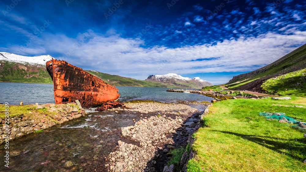Shipwreck on the shore in Iceland