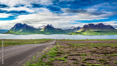 Mountain peaks and fjords in Iceland