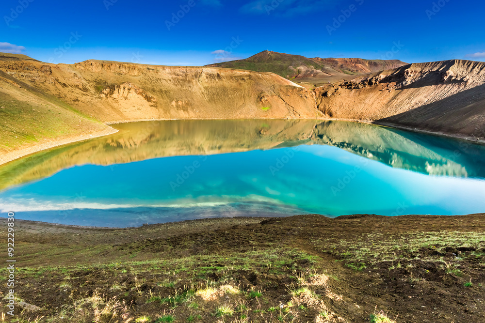 Blue lake in the crater of a volcano in Iceland