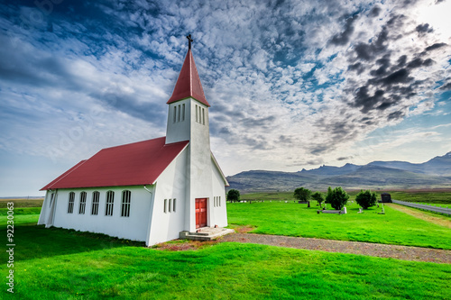 Small church in mountain, Iceland