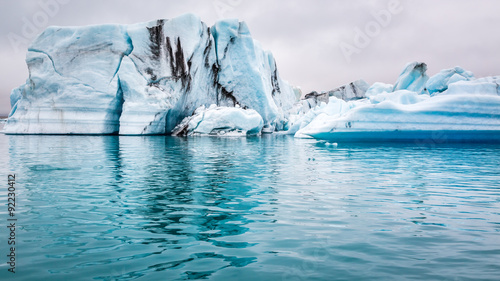 Blue icebergs floating on the lake, Iceland