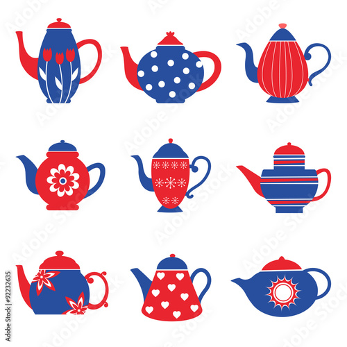 Colorful tea pots collection