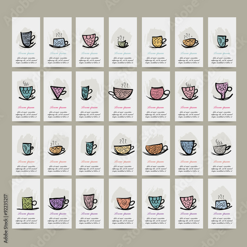 Cards with ornate mugs, sketch for your design
