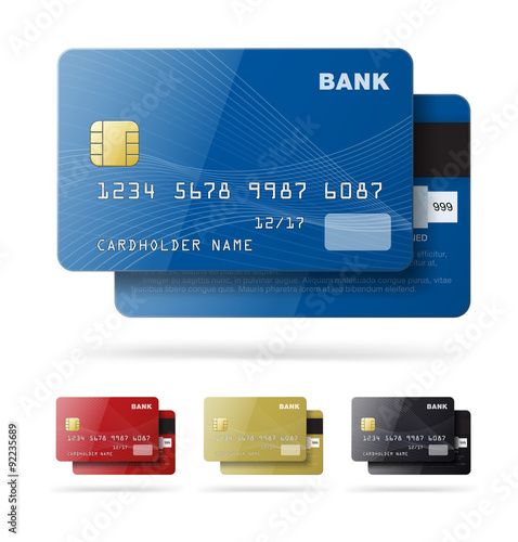 Set of credit cards isolated on white background.