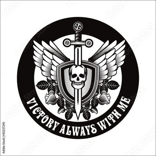 Vintage skull with sword and wings emblem