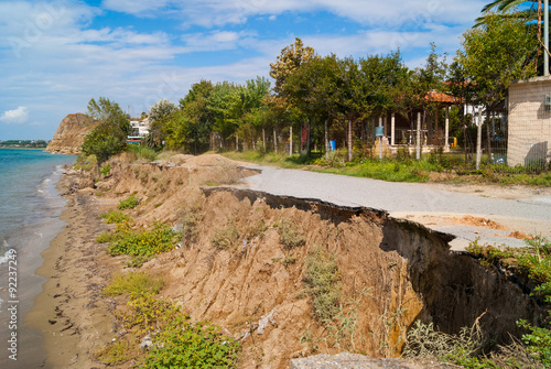 Closed-up cracked asphalt after earthquake