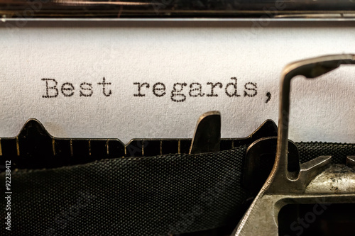 Best regards text written by old typewriter
