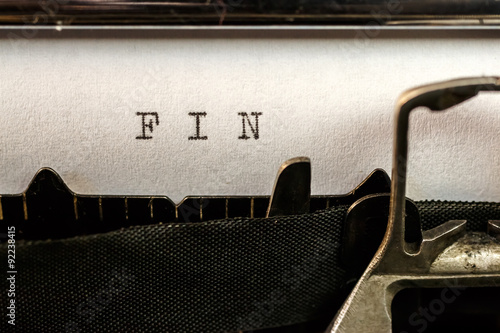 FIN text written by old typewriter photo