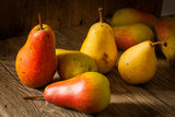 fresh ripe organic pears on a wooden table